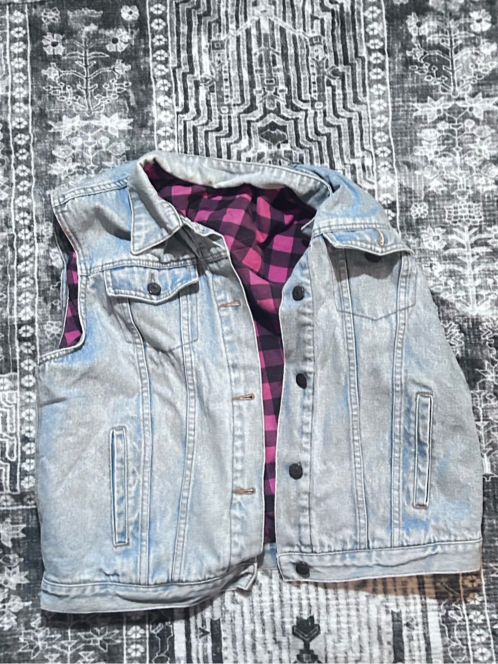 Vintage C&A Fade Out Flannel Lined Denim Vest Light Wash Size 36 Small